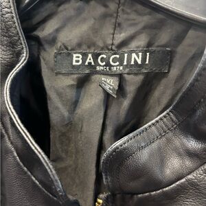 Baccini Dark Leather Jacket with Gold Zipper Classic and chic.